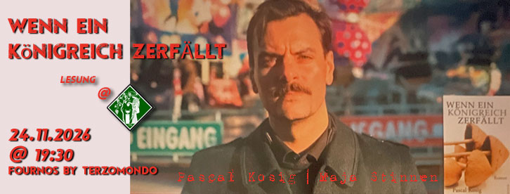 Autor vor dem Buchcover
